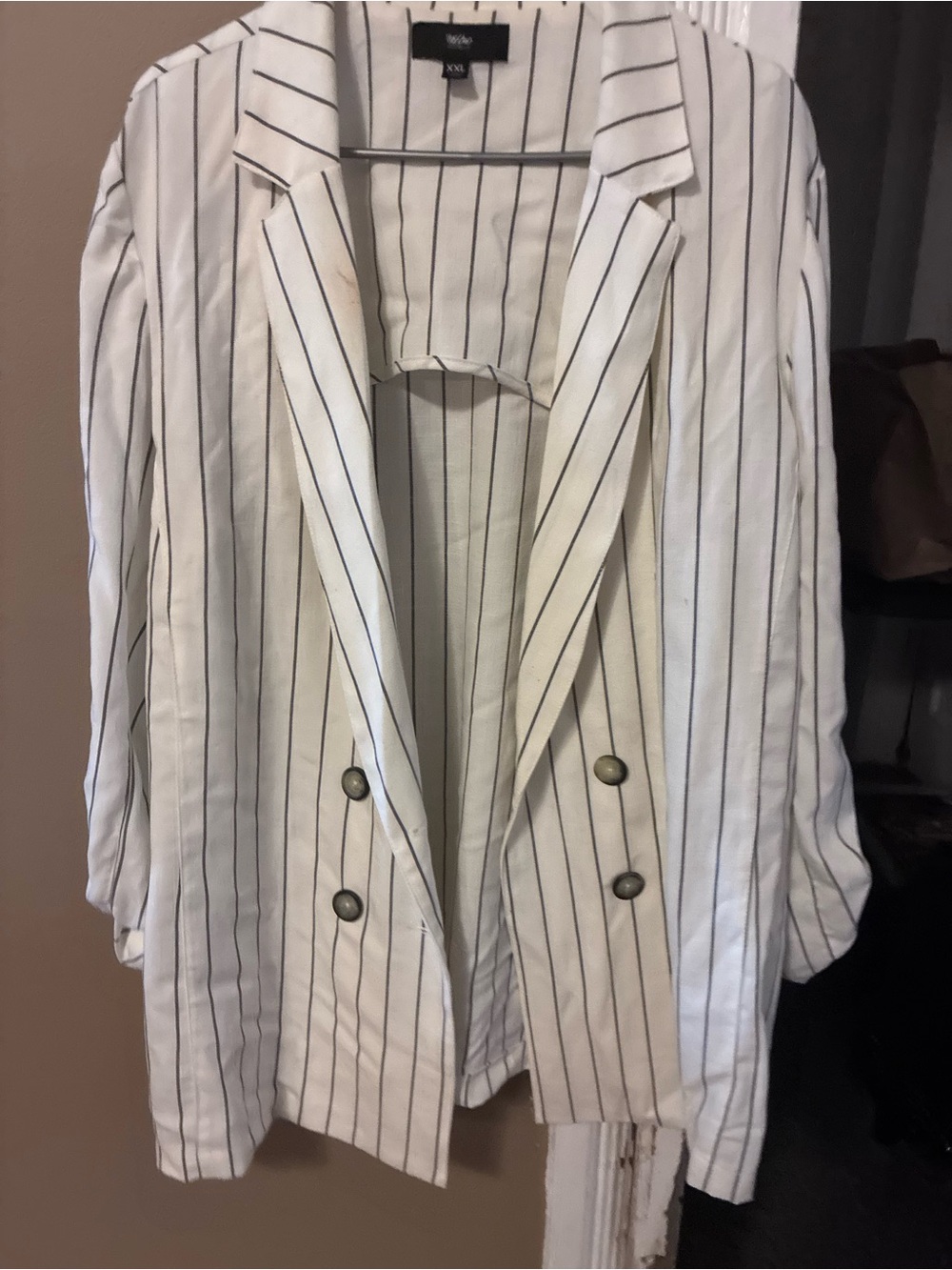 Mossimo White Pinstripe Double-Breasted Blazer-XXL